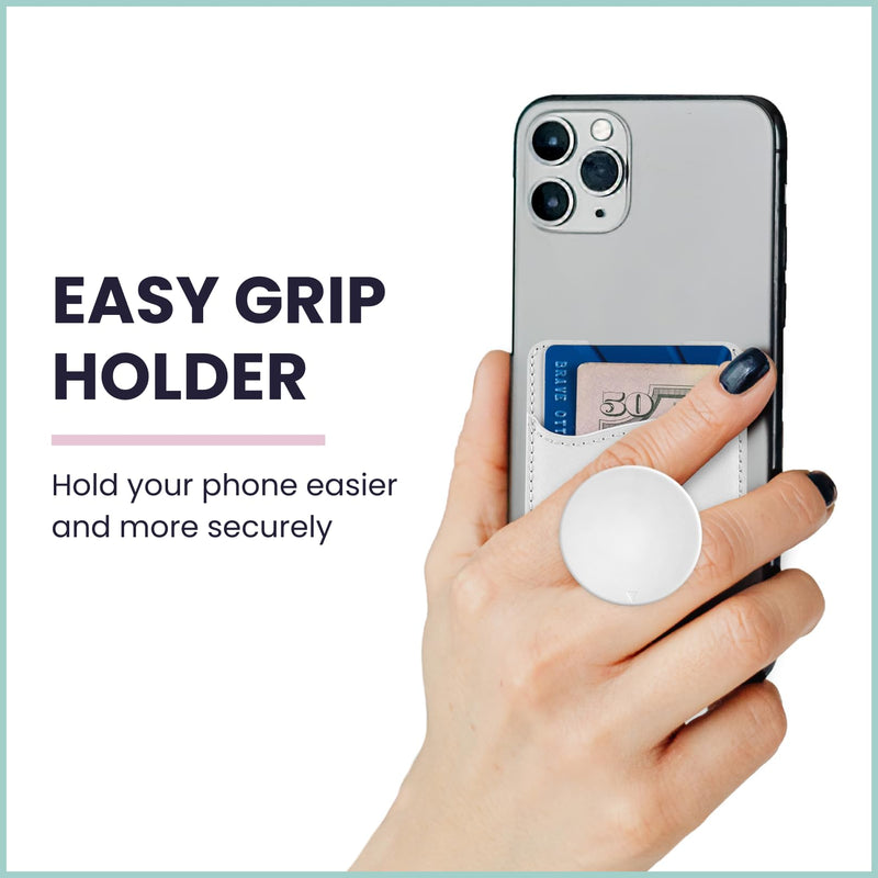 Wallaroo Wallets Premium Leather Phone Card Holder with Stand - Non-Slip Interior Strong Adhesive Grip - Phone Wallet Stick - Slim, Lightweight & Durable - Compatible with Most Phones White