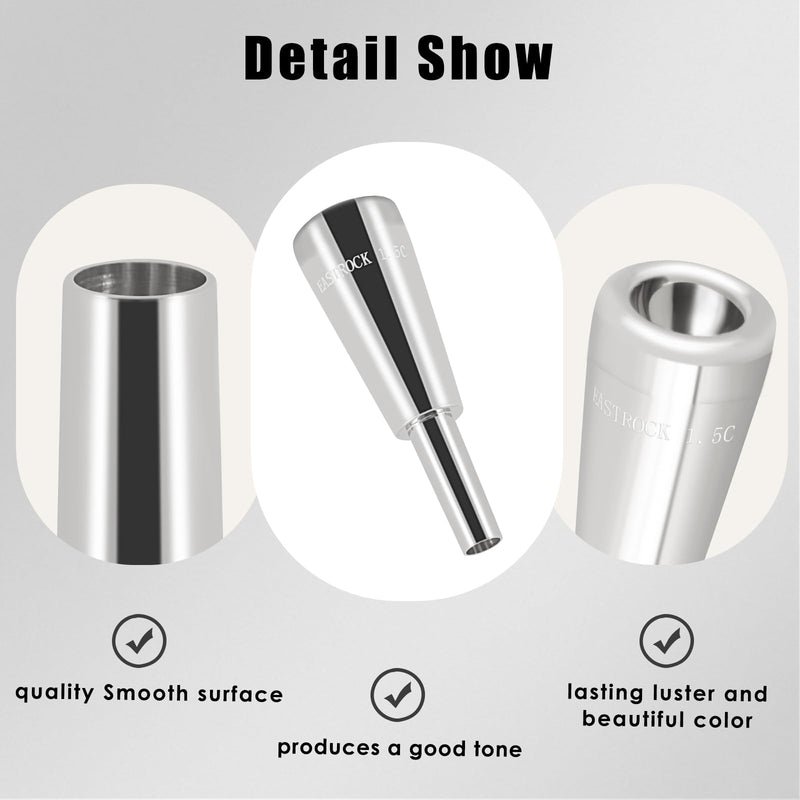 EASTROCK Trumpet Mouthpiece1.5C Trumpet Mouthpiece Brass Bullet Shape Instrument Accessories Silver