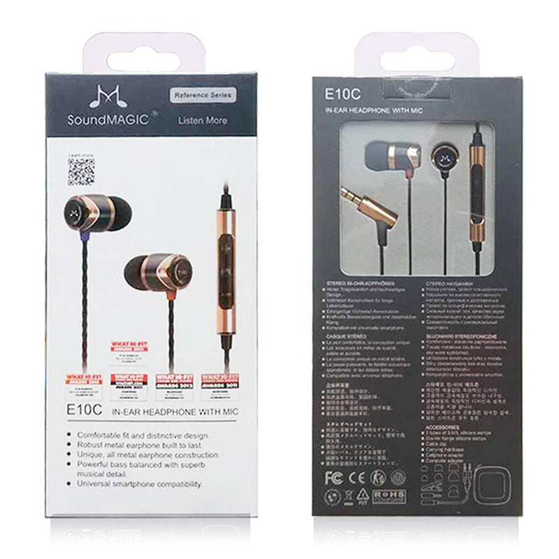 SoundMAGIC E10C Wired Earbuds with Microphone HiFi Stereo Earphones Noise Isolating in Ear Headphones Powerful Bass Tangle Free Cord Black Gold | Deep noise isolation, Punchy bass, Clear treble, Crystal-clear call, Rugged metal shell, Tangle-free cord,...