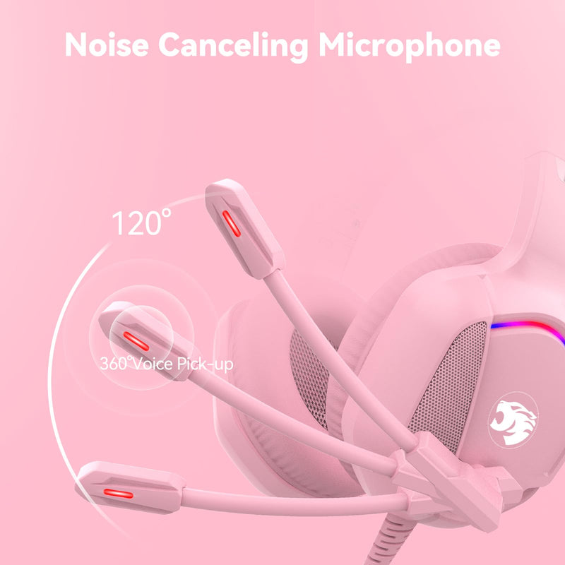 [AUSTRALIA] - Gaming Headset with Microphone for Pc, Xbox One Series X/s, Ps4, Ps5, Switch, Stereo Wired Noise Cancelling Over-Ear Headphones with Mic, RGB, for Computer, Laptop, Mac, Nintendo (Pink) Pink 