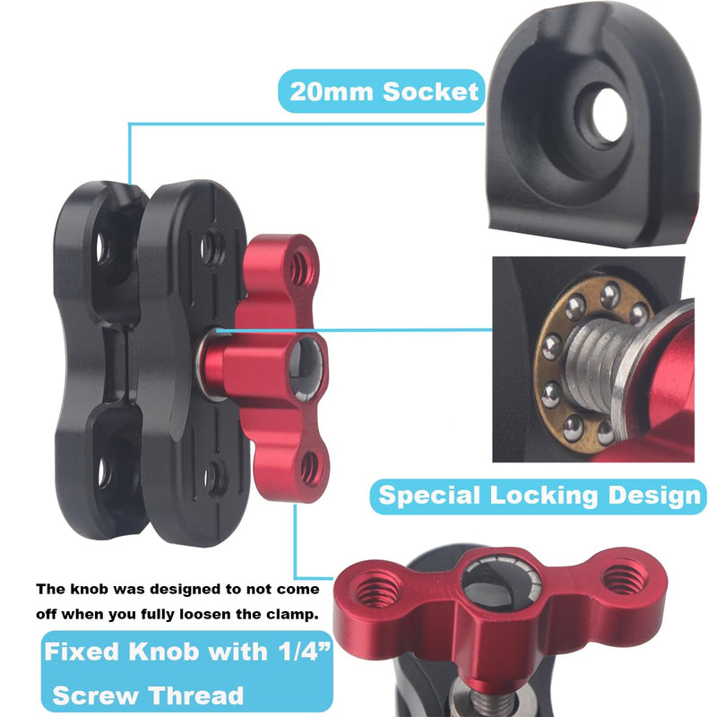 Aluminum 20mm Double Socket Arm 2.36" with 17mm Ball Compatible with Bulletpiont Mounting Solutions, 20mm Socket (Female) to 17mm Ball (Male) Adapter Arm with 17mm Ball Connector