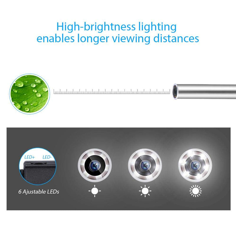 USB 2.0 Endoscope, Akozon 3-in-1 Endoscope Inspection Camera 5.5 mm - 20 m Snake USB 720p Megapixel HD IP67 Waterproof Snake Camera 6 Adjustable LED Light for Smart Android Tab