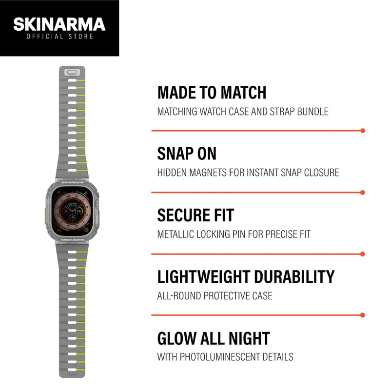 Skinarma SKRM GEMINI MAGNETIC WATCH STRAP + ATOM WATCH CASE compatible with Apple Watch 49 MM (Lime Green)