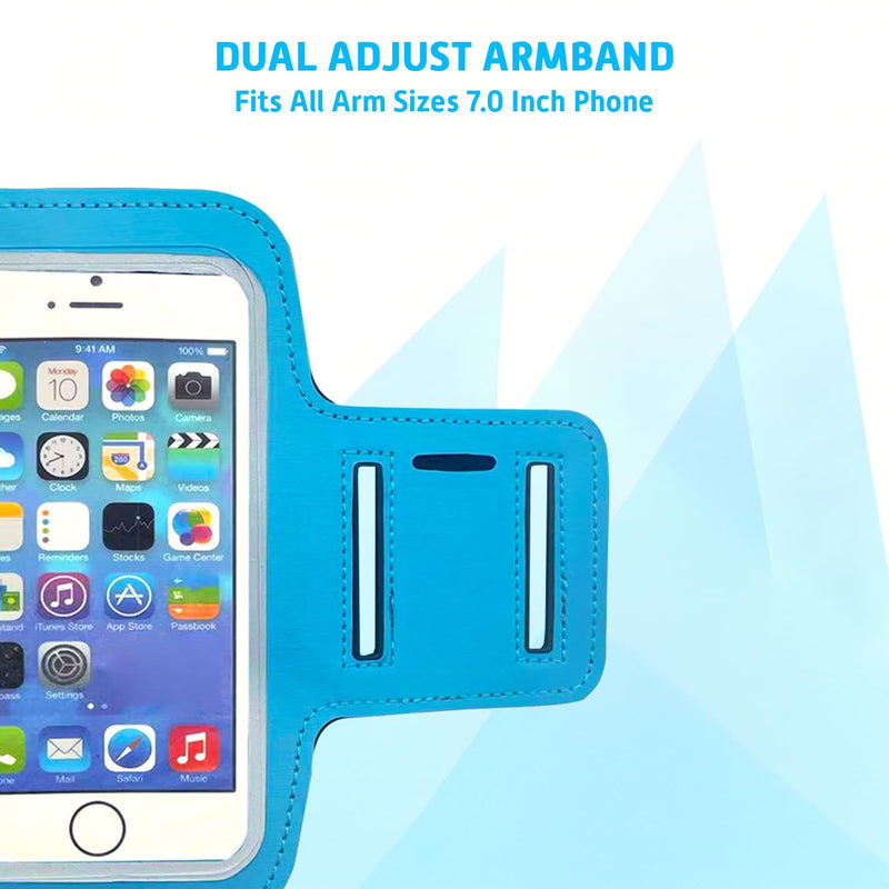 Sports Arm Phone Holder - Universal Fit for iPhone 11-15 Pro Max/XR/8-6s Plus & Galaxy A/S/Note (Up to 7"), Sweatproof Running Gym Fitness Armband, 7" Blue 7-blue