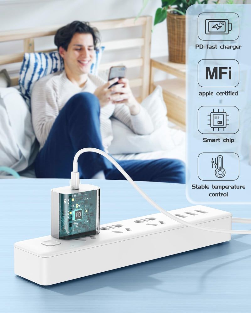 iPhone 14 13 12 Charger Fast Charging, 2 Pack 20W Fast PD USB C Wall Charger Adapter with 3Pack 6Ft USB C to Lightning Cable (MFi Certified) for 14/14 Plus/14 Pro/14 Pro Max/13/ White iPhone 14-6FT