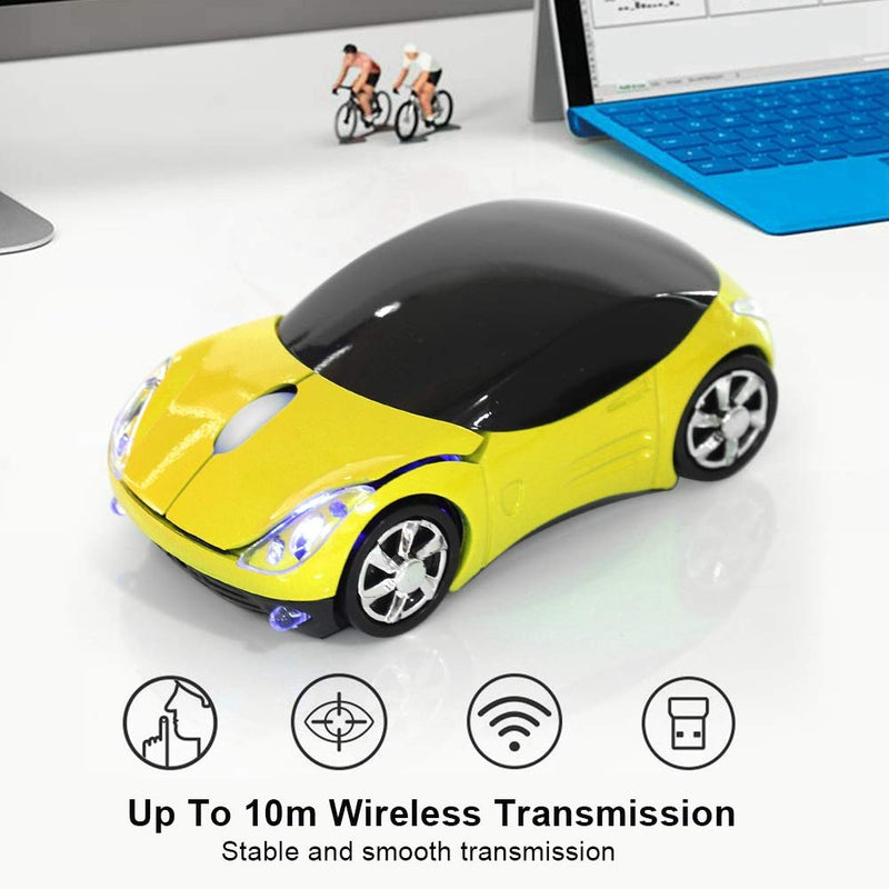 ASHATA 2.4G Wireless Mouse Car Mouse with USB Reciver 1600DPI Optical Mouse for PC Computer Laptop Tablet, High Precision Cute Mouse for Win XP/Vista/Win7/ME/2000/for Mac OS (Yellow) yellow