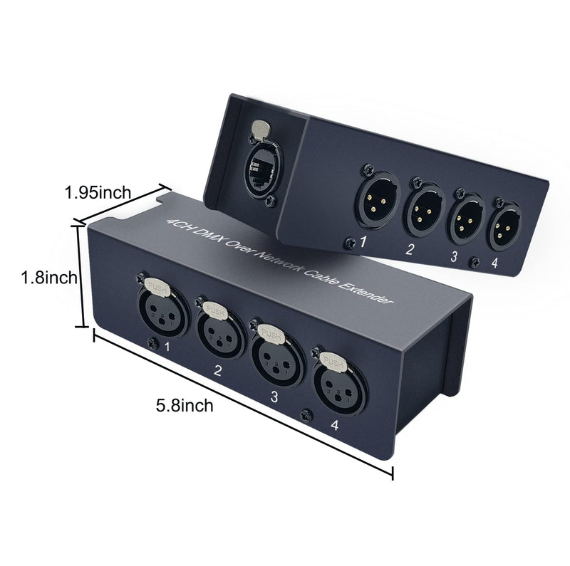 LVY 4 Channel DMX Over Network Cable Extender 3-Pin XLR Male and Female to Ethercon Cable Channels Over RJ45 Cat5/Cat6 Ethercon Cable Extend Compact Snake Receiver- XLR AES Receiver Snake Box 3.3 ft ( A pair)