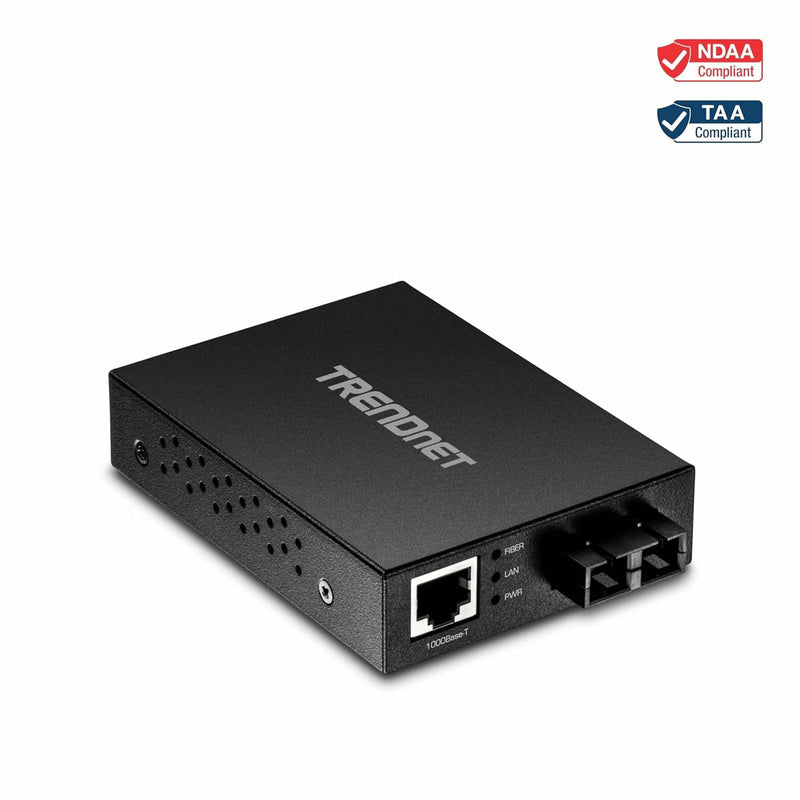 TRENDnet 1000Base-T to 1000Base-SX Multi-Mode SC Fiber Converter,TFC-GMSC | up to 550M (1800 ft.), 2 Gbps Switching Capacity,NDAA &TAA compliant, Black 550 m Gigabit