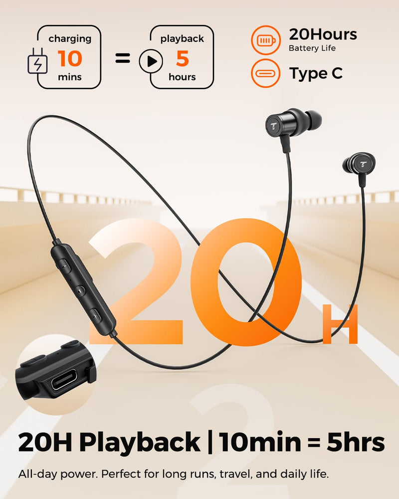 truefree HD-100 Wireless Earbuds, Bluetooth 6.0 Neckband Headphones | Magnetic Earphones, 11mm Driver Spatial Audio, Multipoint Connection, 20 Hours of Battery Life, IP67 Waterproof for Sports
