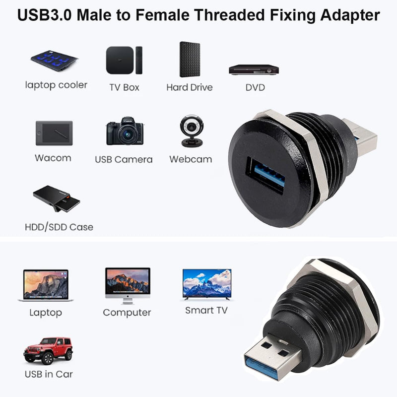 PENGLIN 2PCS USB 3.0 Connector, USB Male to Female Conversion Connector, USB3.0 Panel Mount Extension Adapter for Data Transfer/Charging (Pack of 2) USB 3.0(2PCS) (Pack of 2)