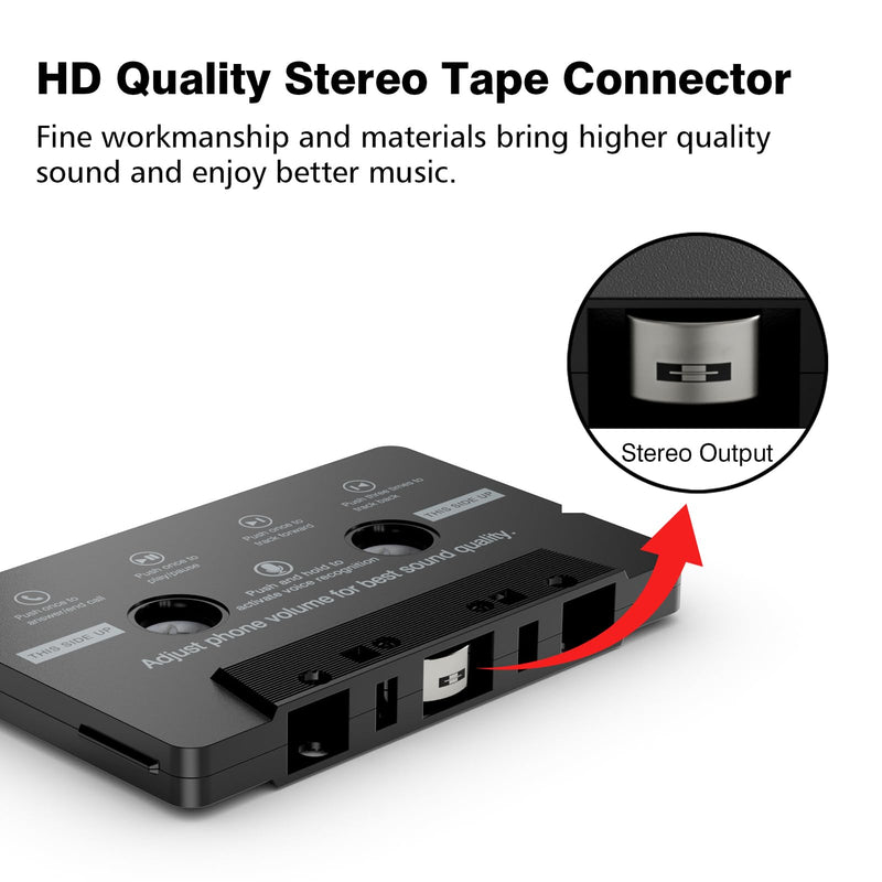 Car Cassette Aux Adapter with Microphone, 3.5MM Cable Audio Cassette Tape Adapter Player for Car, MP3, Phone, 3.2 Feet Cable