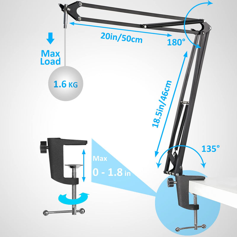 20+18.5in Rode Podmic Stand with Pop Filter, Professional Boom Arm and Windscreen for Rode PodMic Cardioid Dynamic Podcasting Microphone by YOUSHARES 20+18.5in