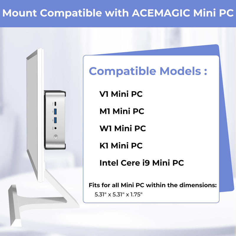 Metal Mini PC Mount for ACEMAGIC V1, M1, W1, K1, Intel Cere i9 Mini PC, Vesa/Wall/Under Desk, Only for ACEMAGIC Mini PC Wall Mount, Easy to Install, Black