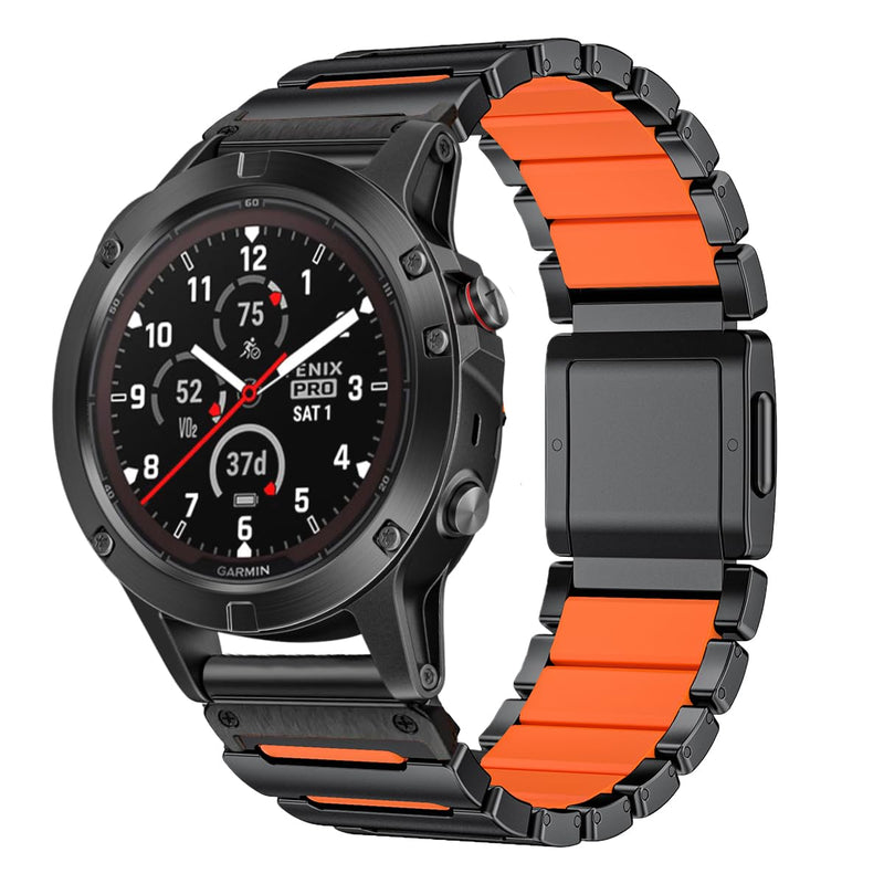 26mm Titanium Compatible for Garmin Fenix 8 51mm 7X 6X 5X Watch Band | Dual-Color Magnetic Quickfit Bands Gifts for Men Fenix 7X 6X Pro/5X Plus/3HR/Instinct 2X Solar3 50mm/Enduro/Tactix/Epix Pro2 Black/Orange 26mm/51mm