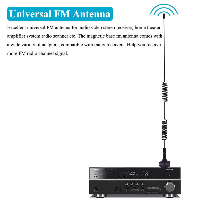 Fancasee Universal FM Antenna Magnetic Base 75 Ohm Screw F Male Plug with PAL BNC 3.5mm & 75 to 300 Ohm Adapter Connector Coax Coaxial Cable FM Radio Antenna for AV Home Stereo Receiver Indoor