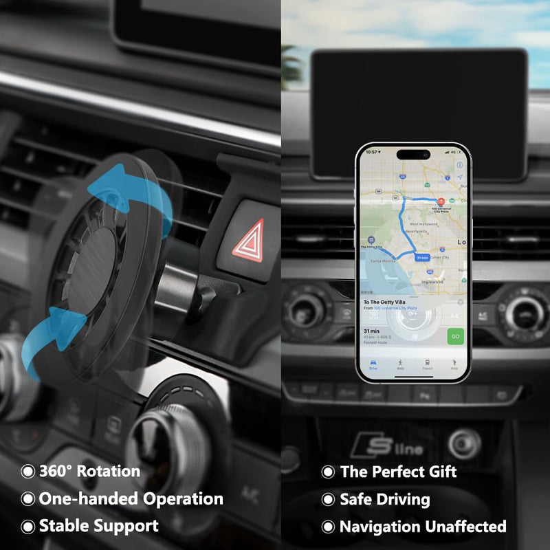 Car Phone Holder Mount for Audi A4/S4/A5/S5/RS4/RS5 2017-2025 Car Accessories Car Mount 360°Rotation for Car Phone Holder Magnetic Hands Free Compatible with iPhone Samsung Smartphones