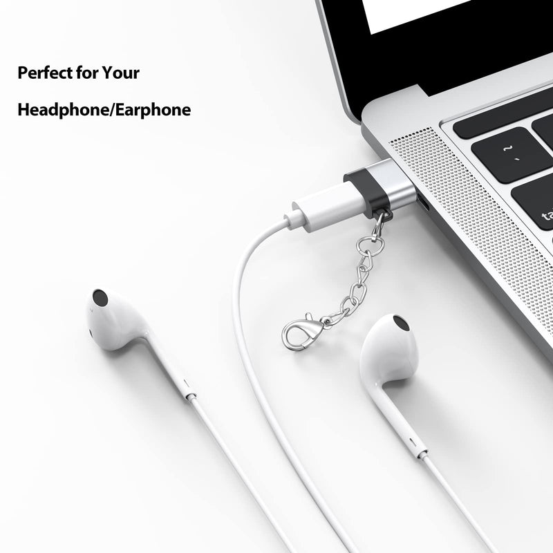 USB C Female to USB Male Adapter 2 Pack, USB A Male to USB C Female Cable Converter with Keychain, USBC Type C Connector Charge & Data Sync for Laptop Car Charger Headphone Computer Hub etc. Silver+Black
