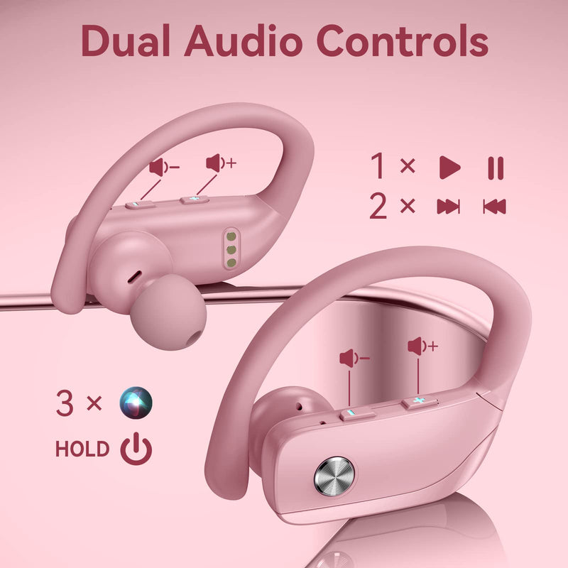 bmani 2 Sets Wireless Earbuds Bluetooth Headphones 48hrs Play Back Sport Earphones with LED Display Over-Ear Buds with Earhooks Built-in Mic Headset for Workout Black + Pink