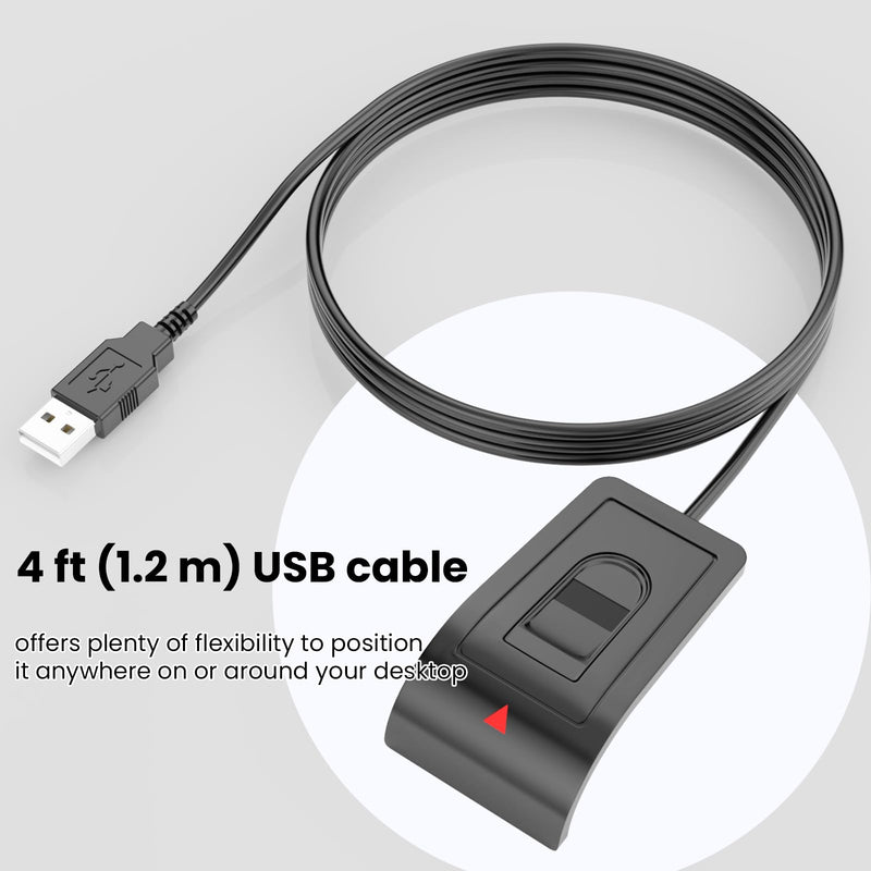 [AUSTRALIA] - USB Fingerprint Reader for Windows 10/11 ONLY, Windows Hello Fingerprint Scanner for PC Login, Match-in-Sensor Security, Plug & Play, 4ft Extension Cable (Not for Mac/Linux) Black 