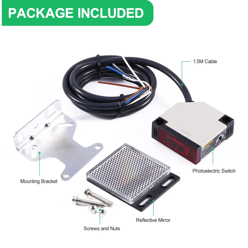 Roberee Reflection Light Barrier, E3JK-R4M1 Reflection Photoelectric Sensor AC 90-250V 3A Photoelectric Switch for Automatic Garage Door Alarm Sensor DIY Sensor Stair Light