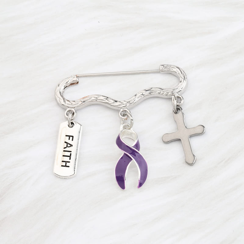 Purple Ribbon Pin Pancreatic Cancer Alzheimer's Awareness Lupus, Epilepsy, Crohn's Disease, Spoonie Gift, Stainless Steel