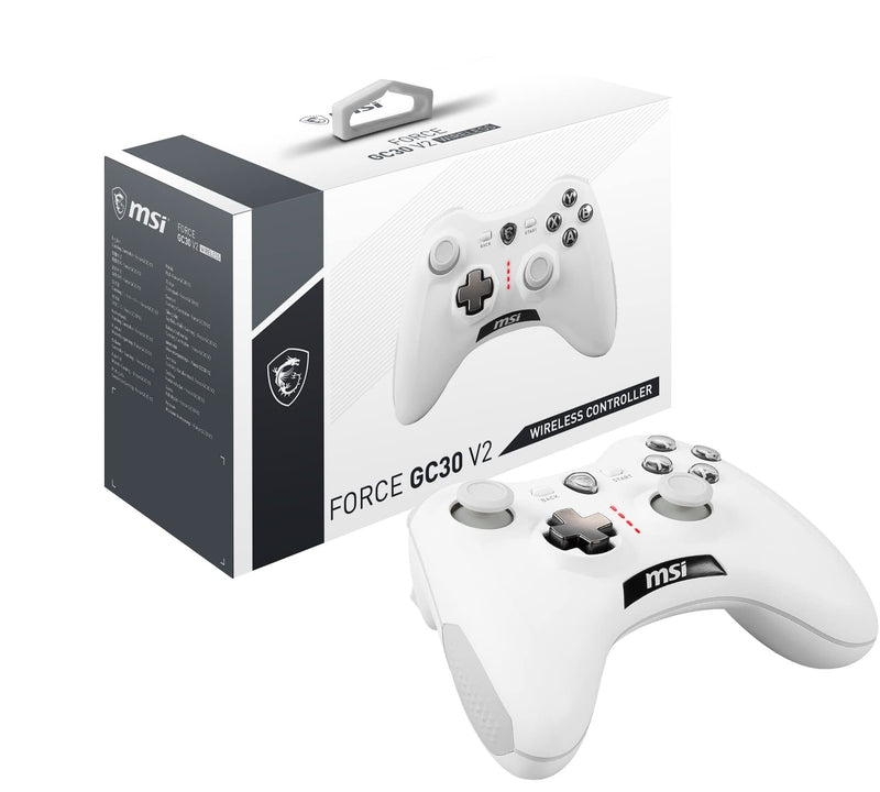 MSI Force GC30V2 White Wireless Gaming Controller, Dual Vibration Motors, Dual Connection Modes, Interchangable D-Pads, Compatible with PC & Android Force GC30 V2 WHITE