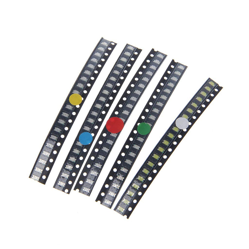 BIlinli 100 Pieces 5 Colours 1206 SMD LED Light Red White Green Blue Yellow Assotment Kit