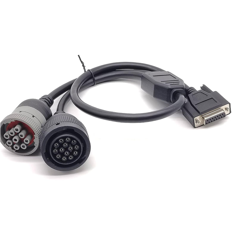 DB15 Female to Cat 9-Pin Male and 14-Pin Female J1939 Y Cable Truck Diagnostic Tool 70CM