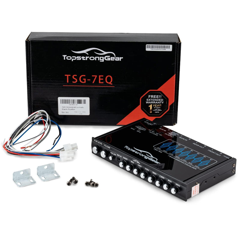 TOPSTRONGGEAR TSG7EQ 7-Band Car Audio Graphic Equalizer with Front 3.5mm Aux Input, High Voltage RCA Outputs and High Level Speaker Inputs