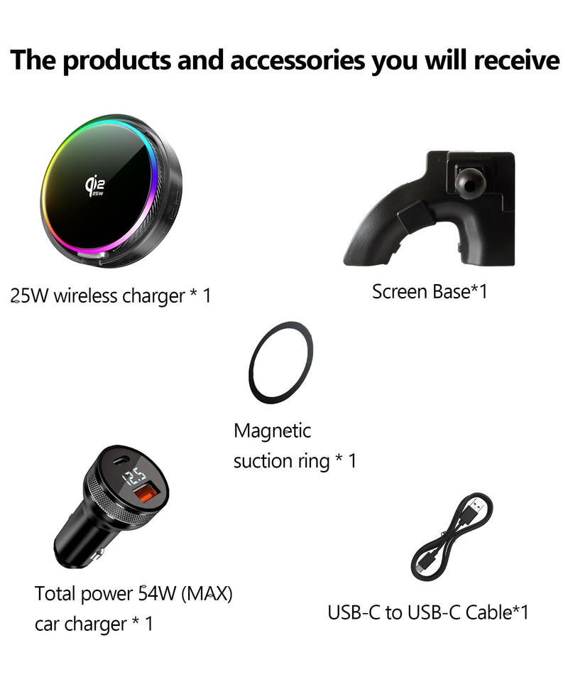 25W Car Mount Charger for Honda HRV HR-V 2016-2022 | 2016-2022 Honda HRV HR-V Qi2.2 25W MagSafe Fast Charging Cell Phone Holder Accessories,with Cooling Fan＆54W Fast Adapter for 2016-2022 Honda HR-V