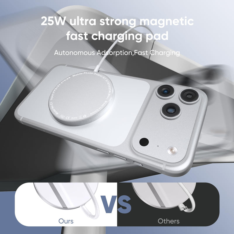 MagSafe Charger 2 Pack 25W Magnetic Wireless Charger Fast Charging Pad | Two magnetic charging pads with braided USB C cables, compatible with iPhone 17/16/15/14/13/12 and AirPods 4/3/2/Pro 4.2FT