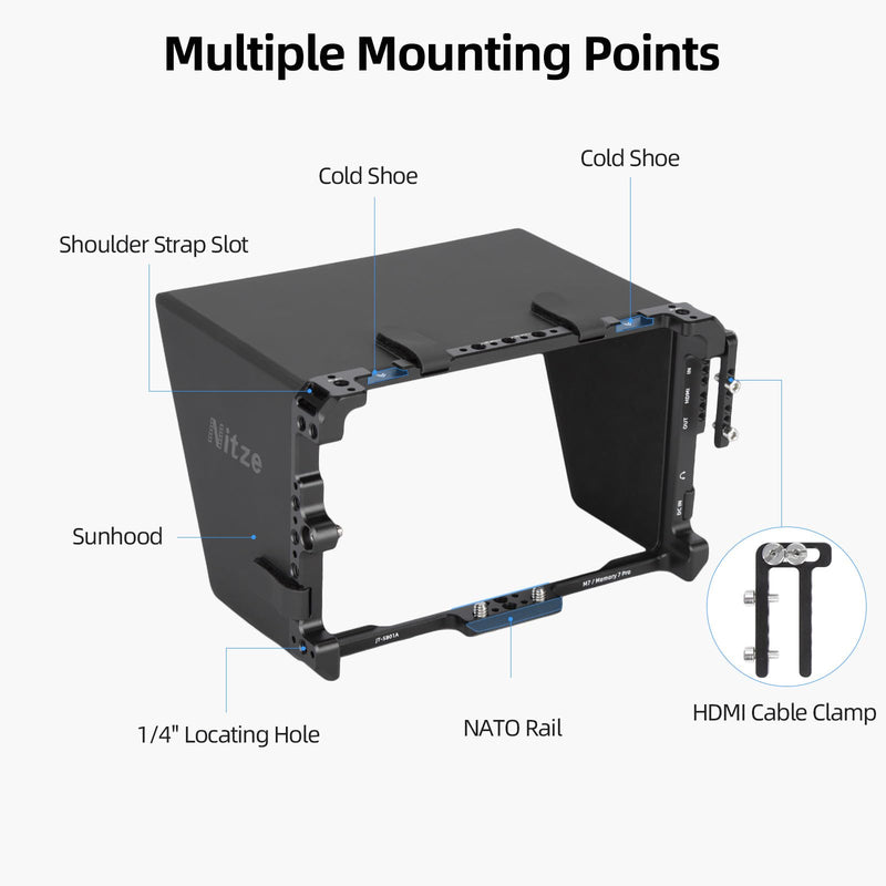 Nitze Cage Kit for Shimbol M7/Memory7 Pro Monitor with Sunhood and HDMI Cable Clamp - JT-SB01B