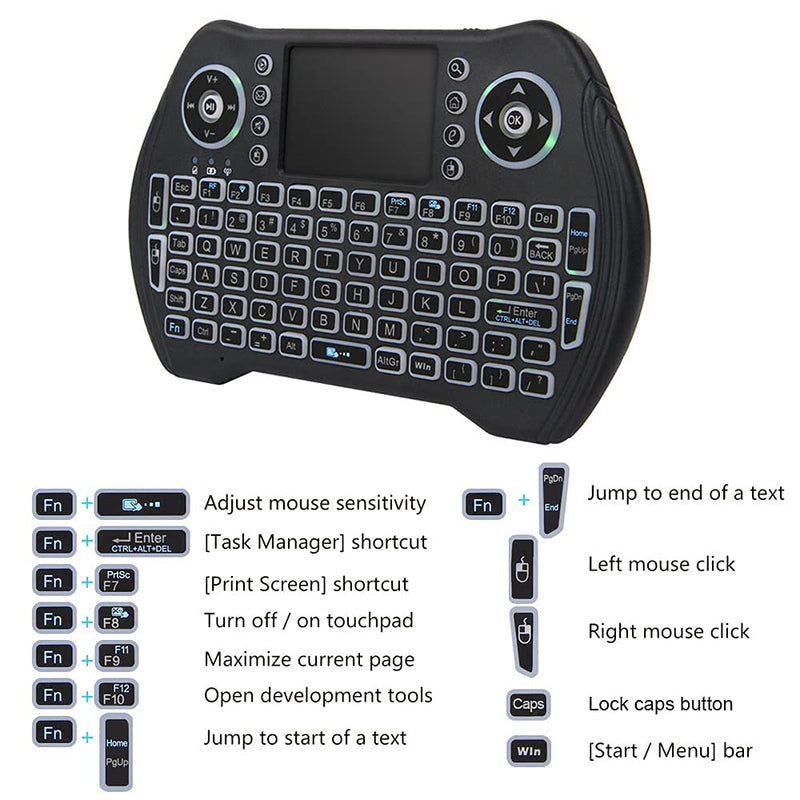 Backlit 2.4GHz Mini Wireless Keyboard Remote Control with Touchpad Mouse Combo with USB Dongle Rechargeable Li-ion Battery for Android TV Box/Smart TV/PC/Windows/MacOS/Linux/X-Box/Smart TV Box