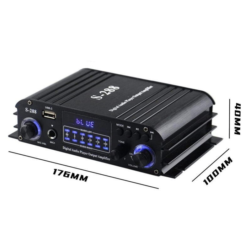 4 Channel Bluetooth 5.0 Home Audio Amplifier, 50Wx4, Max 1200W HiFi Stereo Power Amplifier USB, SD, FM Class D Speaker Amp for Home Theater Karaoke, with Power Adapter & Remote Control 4.0 CH With FM