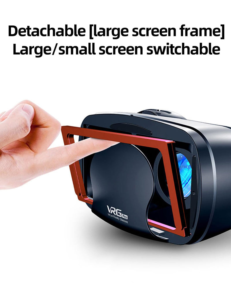 Dual-Mode 3D VR Glasses, Full-Screen VR Viewer with 120° Wide Angle, Anti-Blue Light Coated Lenses, 0-800° Myopia Adjustable, Compatible with 5-7 Inch Smartphones for Immersive Movies