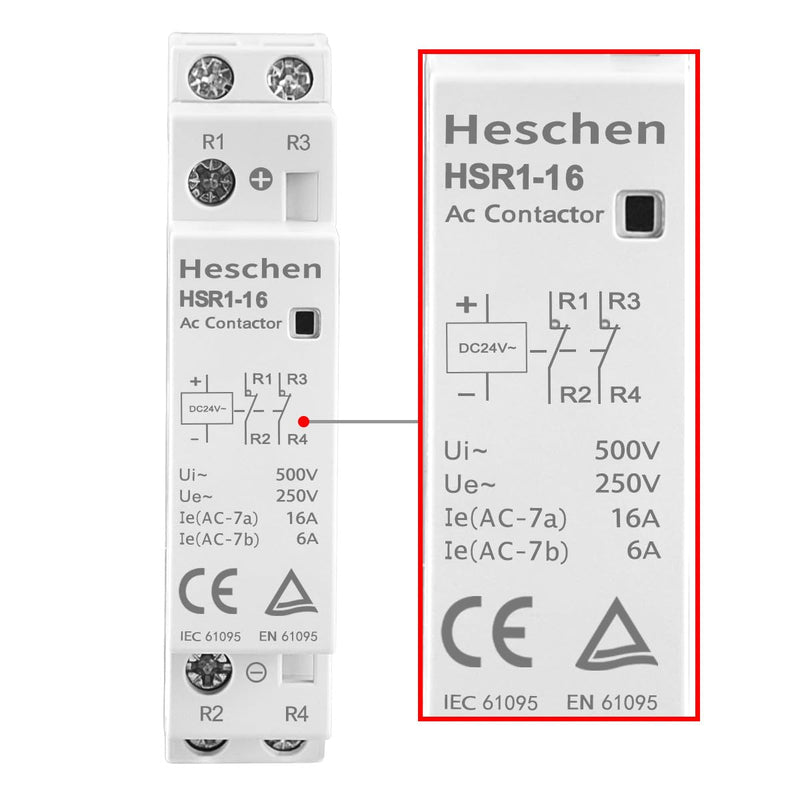[AUSTRALIA] - Household AC Contactor, HSR1-16, Ie 16A, 2 Pole, 2NC, DC 24V Coil Voltage, 35mm DIN Rail Mount 