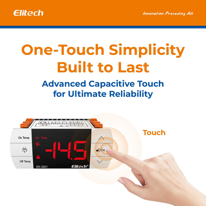 Elitech UEK3021 Digital Touch Button Temperature Controller, Thermostat with Cooling and Defrost, Two Sensors Probes