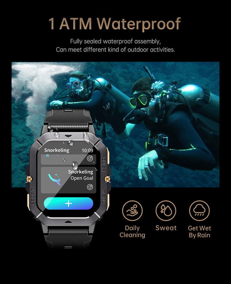 Gravity C28 Rugged Smartwatch – AI Watch Face, 100+ Sports Modes, Bluetooth Call, Waterproof, Heart Rate & Sleep Monitoring, Fitness Tracker for Men & Women (Black)