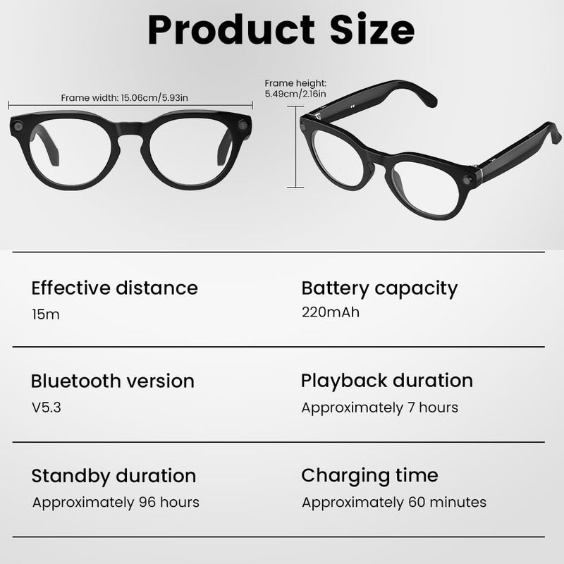 Al Smart Glasses,8MP Camera Glasses with Real-Time Translation &Object Analysis HD 1080P Video Recording,No WiFi Required for Travel, Sports, Outdoor Use (Anti-Blue Light Lens) Anti-Blue Light Lens