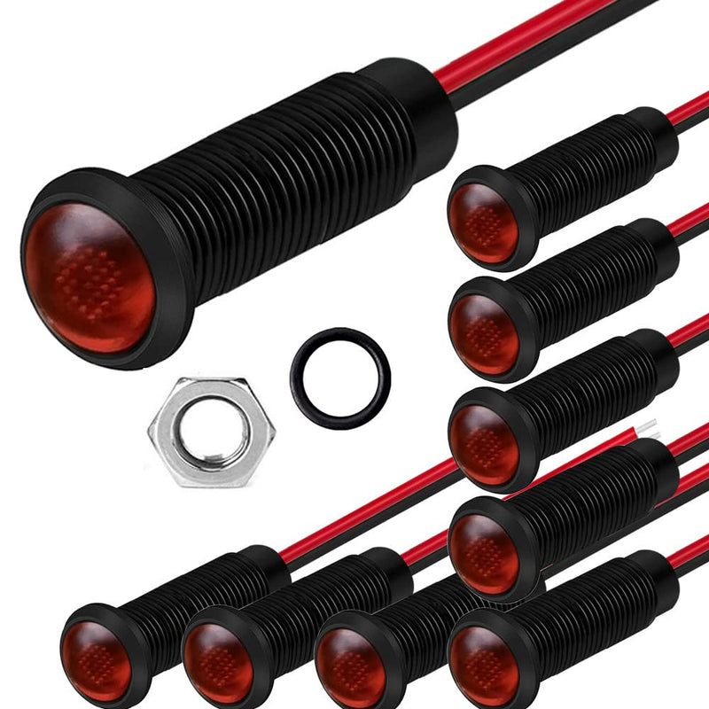 10pcs LED Plastic Indicator Pilot Light AC/DC 12-24V Mounting Hole Size 6mm(Red) red/12-24V/black shell
