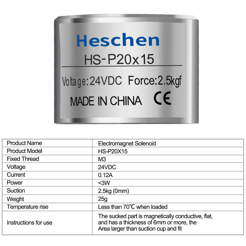 Electromagnet Magnet Solenoid P20/15, OD: 20mm, DC 24V, 2.5Kg/5.5lb