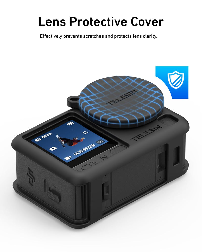 [AUSTRALIA] - TELESIN Silicone Protective Case for DJI Osmo Action 6 with Lens Cap & Lanyard, Anti-Scratch Washable Cover Anti-Slip Dustproof Action Camera Protection for DJI Action 6 Accessories (Black) Black 