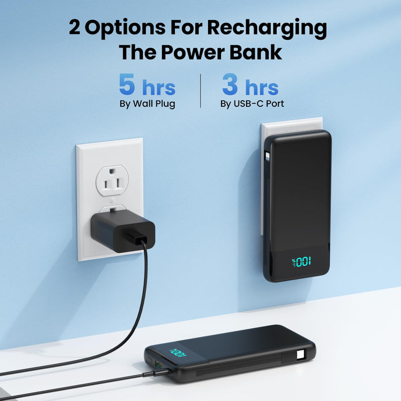 Portable Charger for iPhone with Built in Cables and Wall Plug,Upgraded 13800mAh Fast Charging USB C Power Bank,4 Outputs Travel Essential Battery Pack Compatible with iPhone 16/15/14,Samsung,Android Black