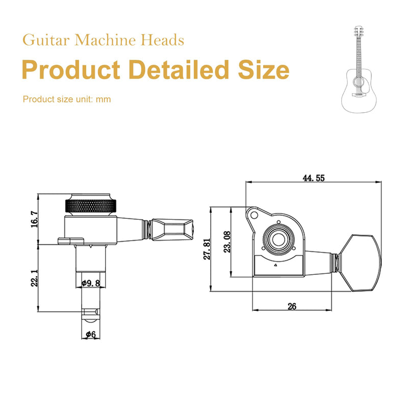 SAPHUE Guitar Locking Tuners 1:18 Lock String Tuning Key Pegs Machine Head with Hexagonal Handle Replacement for Electric Folk or Acoustic Guitars (Gold) Gold