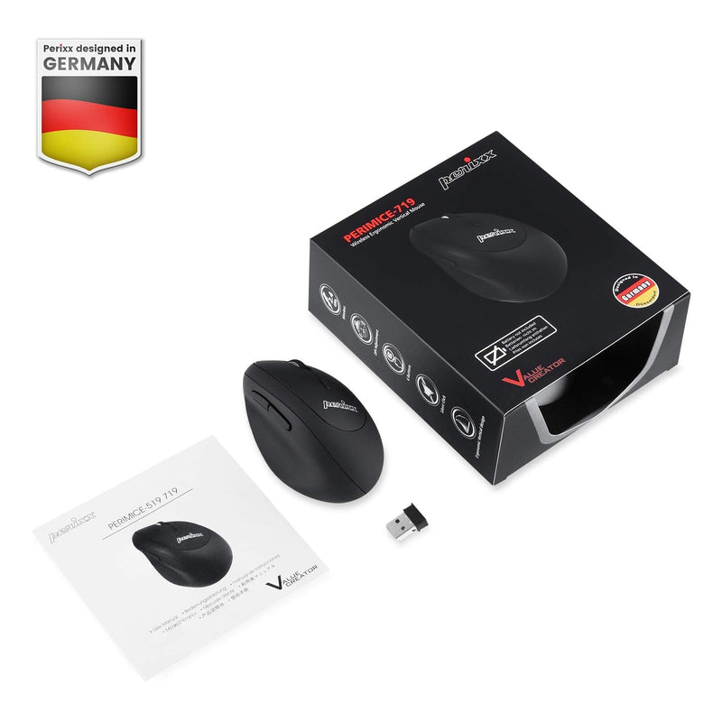 Perixx PERIMICE-719 Wireless 2.4 GHz Ergonomic Vertical Optical Mouse, Portable Mini Size, 3 Level DPI, Right Handed, Black