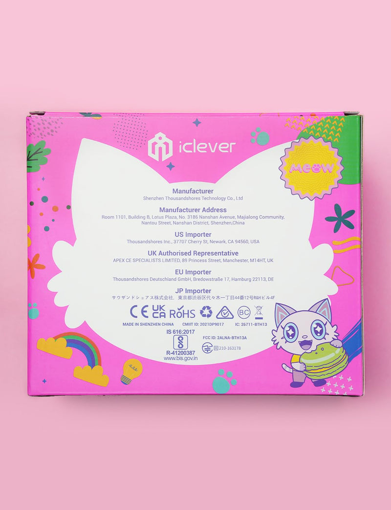 iClever Cat Ear Kids Bluetooth Headphones, LED Lights Up, 74/85/94dB Volume Limited, 50H Playtime,Bluetooth 5.2, USB C, Kids Headphones Wireless for Travel iPad Tablet, Meow Macaron (Pink) Pink
