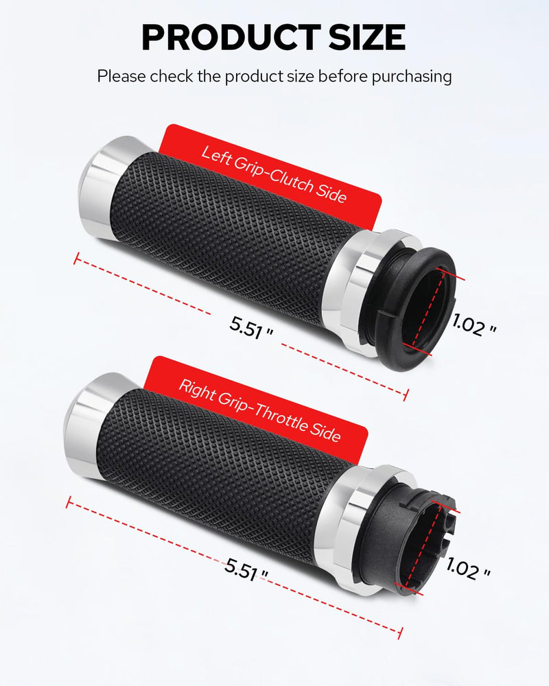 Motorcycle Hand Grips Handlebar Grips Cable Throttle Fit for Harley ’02-’17 VRSC, ’96-Later XL, ’08-’13 XR, ’96-’17 Dyna (Except FXDLS), ’96-’07 Touring Chorme Throttle Cable Control