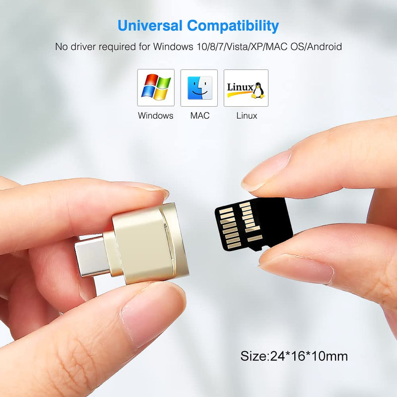 Type C Micro SD/TF Card Reader with Keychain, Leizhan USB C to Micro SD SDHC SDXC OTG Memory Reader, Type C Card Reader Adapter Compatible for Mac Windows Lixus Samsung Galaxy Note 20 S20 silver