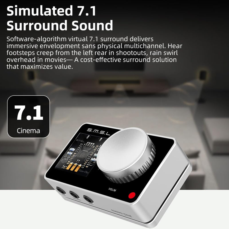 SMSL Nano ONE Pro External Sound Card, Hi-Fi DSP Chip,Virtual 7.1 Surround Sound, for Windows/Mac/Phone/Live Stream/Game,3.5mm Headphone Output, Mic in, Plug and Play Driverless (Black) Black