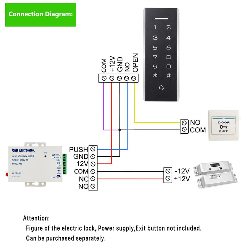 Door Access Control System, 125KHz Proximity ID Card Access Control Keypad Support 1000 Users ID Card Reader Digital Keypad + 5PCS Keychains for Entry Access Controller Gate Opener Narrow Panel